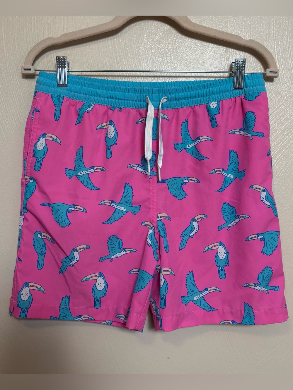 Chubbies Youth Swim Trunks Toucan Do It Mesh Liner Pink Turquoise Large 14/16